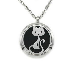 Cat Kitty Kitten Stainless Steel Essential Oil Hypoallergenic Pendant Necklace